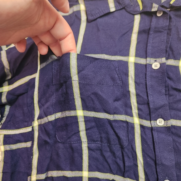 STYLUS Womens Button Down Blouse SOFT Navy Blue + Lime Green Size L - Picture 9 of 14